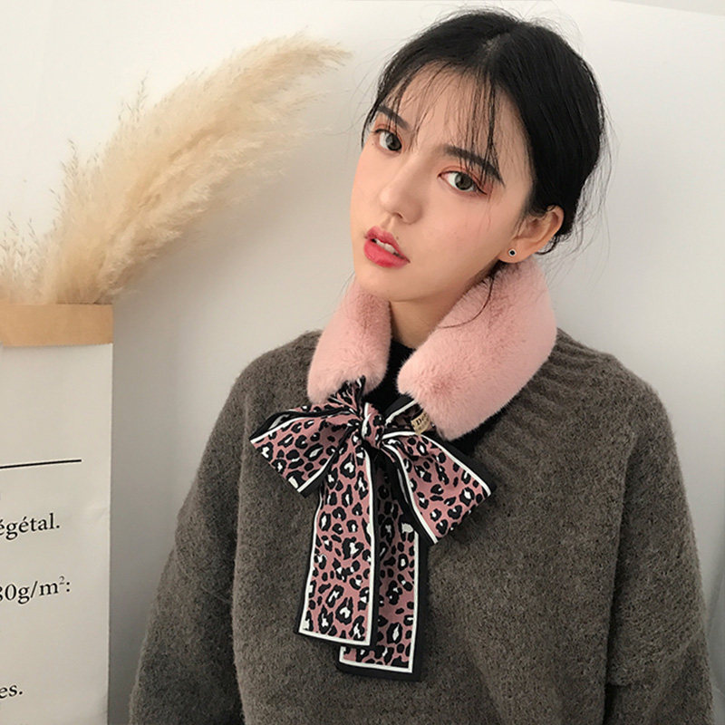 冬季韩版女围巾围脖豹纹飘带