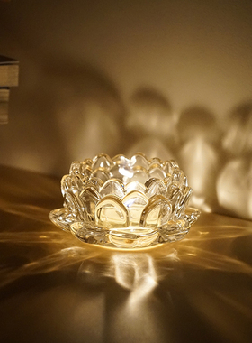 《千叶莲花》玻璃蜡烛杯供佛光影氛围烛光烛台灯台酥油蜡底座托