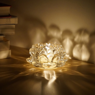 玻璃蜡烛杯供佛光影氛围烛光烛台灯台酥油蜡底座托 千叶莲花