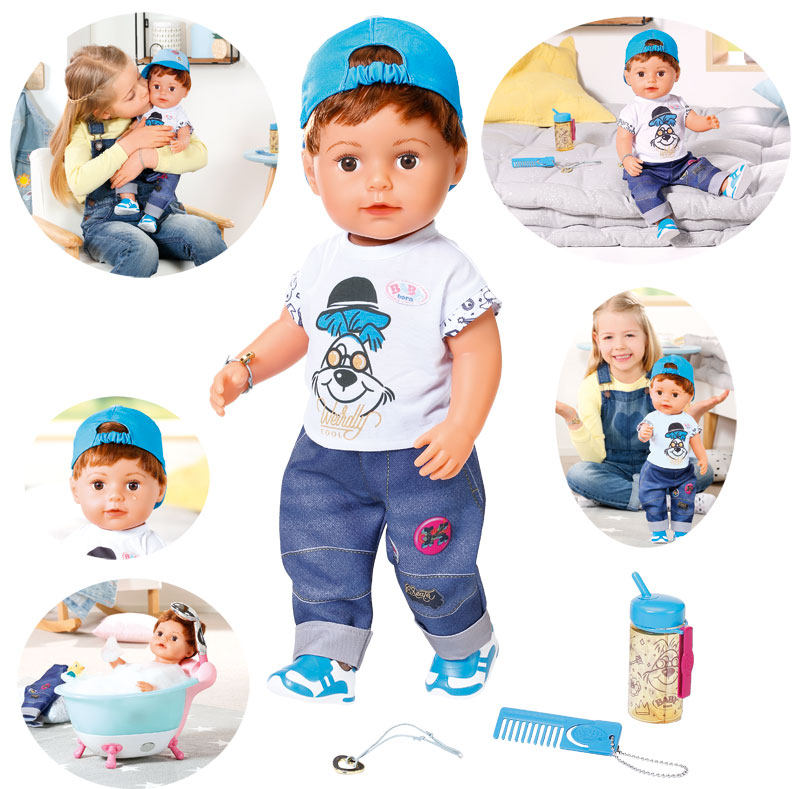 zapf夏芙baby born喝水哭长发关节玻璃眼珠女男孩仿真娃娃brother