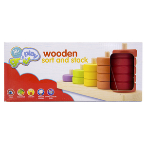 GROW PLAY原木质制层层叠套圈配对儿童玩具wooden sort and stack