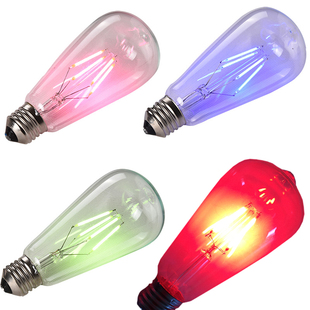 彩色LED灯泡节能灯泡家用卧室电灯泡螺口E27彩光灯管装饰光源ST64