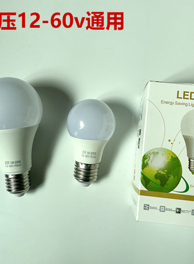 12v低压led灯泡交流24V48伏lE27螺口直流电瓶灯泡白光塑料球泡60