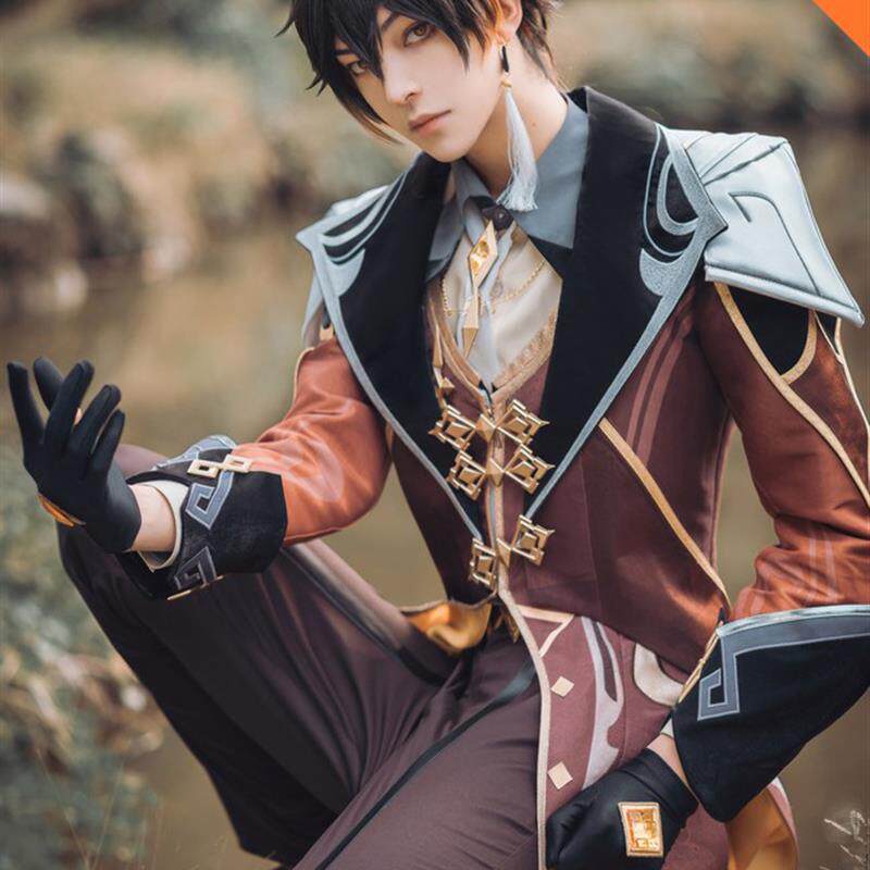 米悠塔 原神钟离COS服全套 男装角色扮演服装 含假发