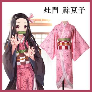 儿童鬼灭之刃cos服祢豆子服装套装假发竹筒木屐弥豆子cosplay动漫