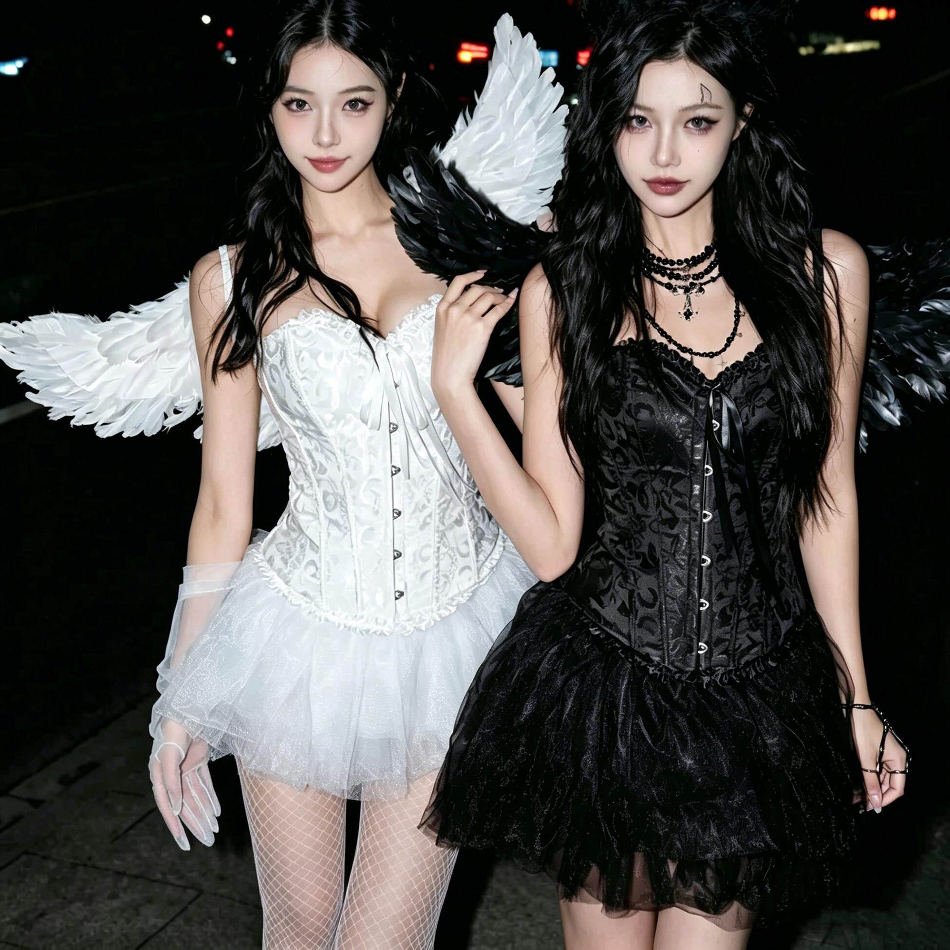甜妹~美少女鱼骨裙!万圣节cos服装小恶魔天使穿搭闺蜜套装蓬蓬裙