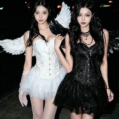 甜妹~美少女鱼骨裙！万圣节cos服装小恶魔天使穿搭闺蜜套装蓬蓬裙
