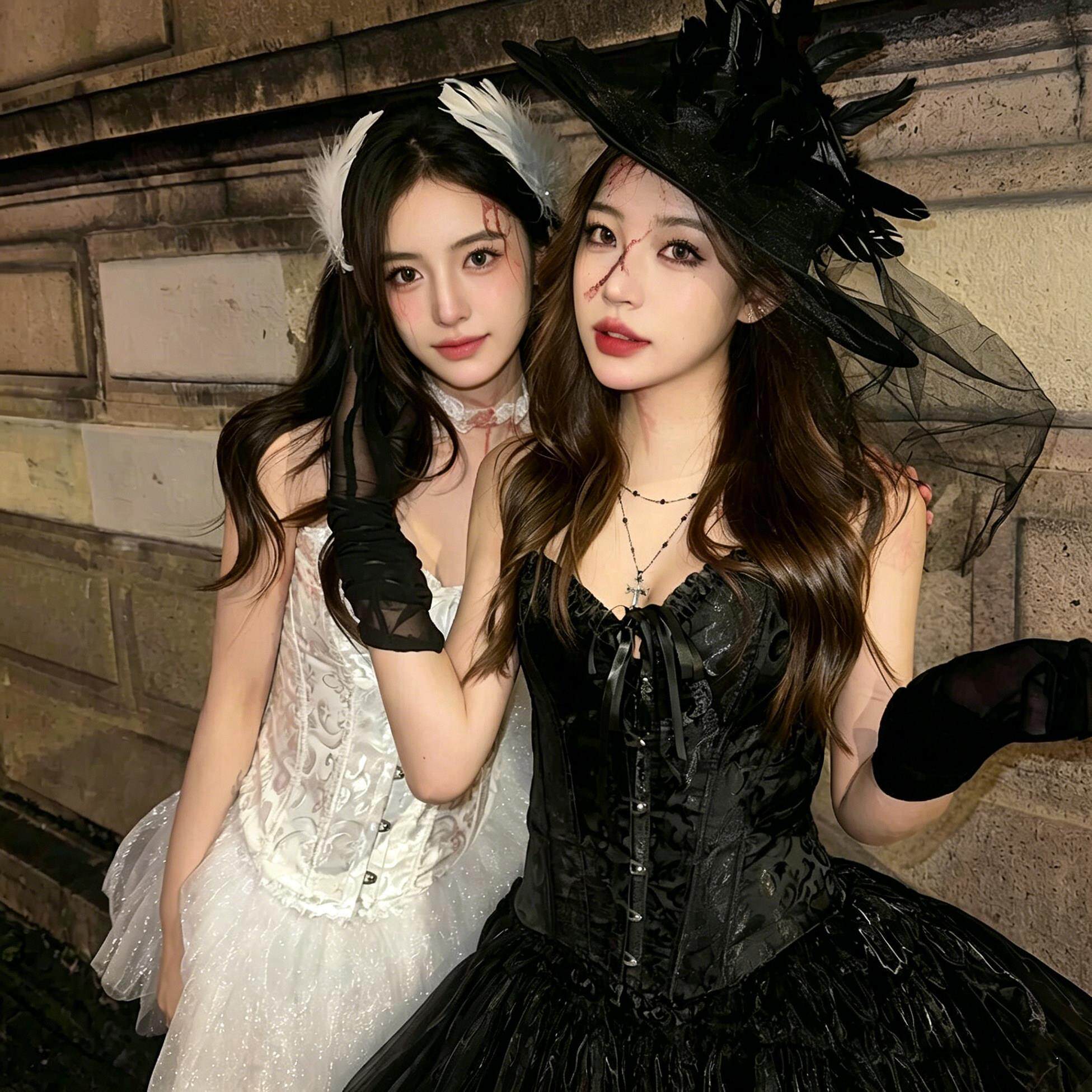 甜妹~美少女鱼骨裙!万圣节cos服装小恶魔天使穿搭闺蜜套装蓬蓬裙