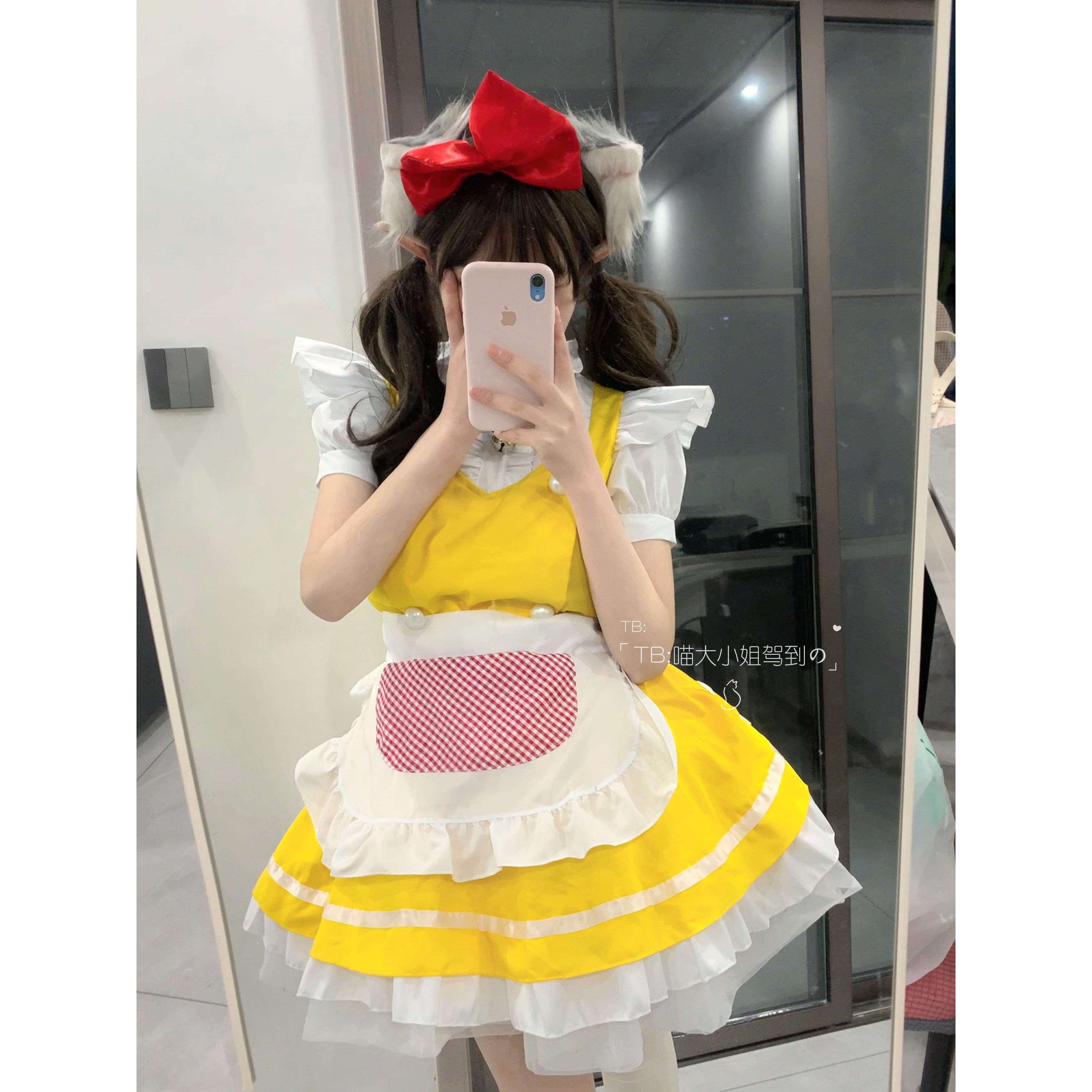 日系女仆装可爱萌妹黄色cosplay哆啦美二次元洛丽塔连衣裙夏