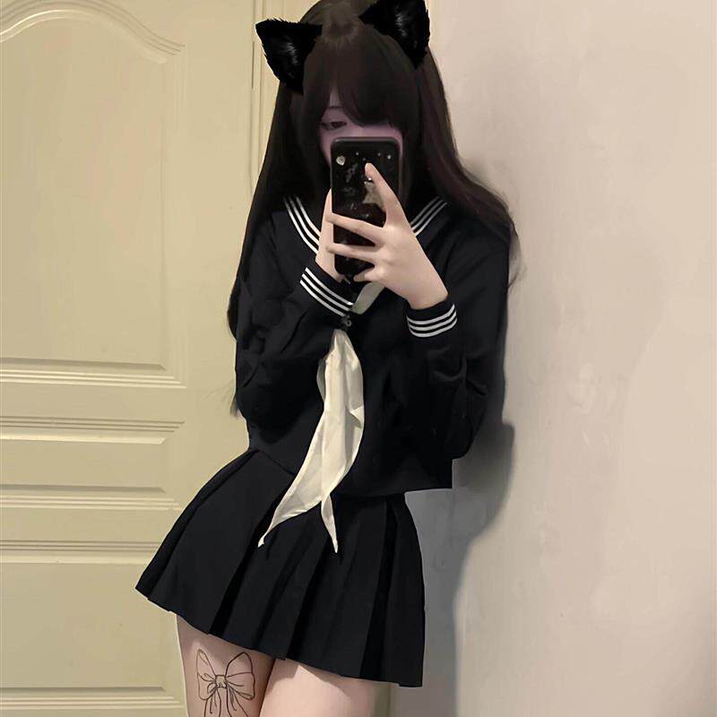 绀三本日系JK制服基础款优等生大码学院风校供中间水手服春秋套装