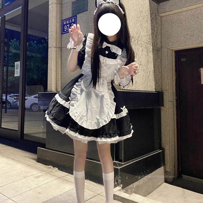 猫系洛丽塔女仆装 黑白大码连身裙 御宅系Cosplay服装