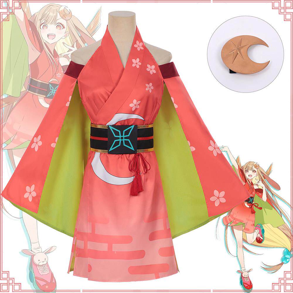 超时空辉夜姬cos服辉夜和风樱花印花露肩宽袖舞台演出服漫展