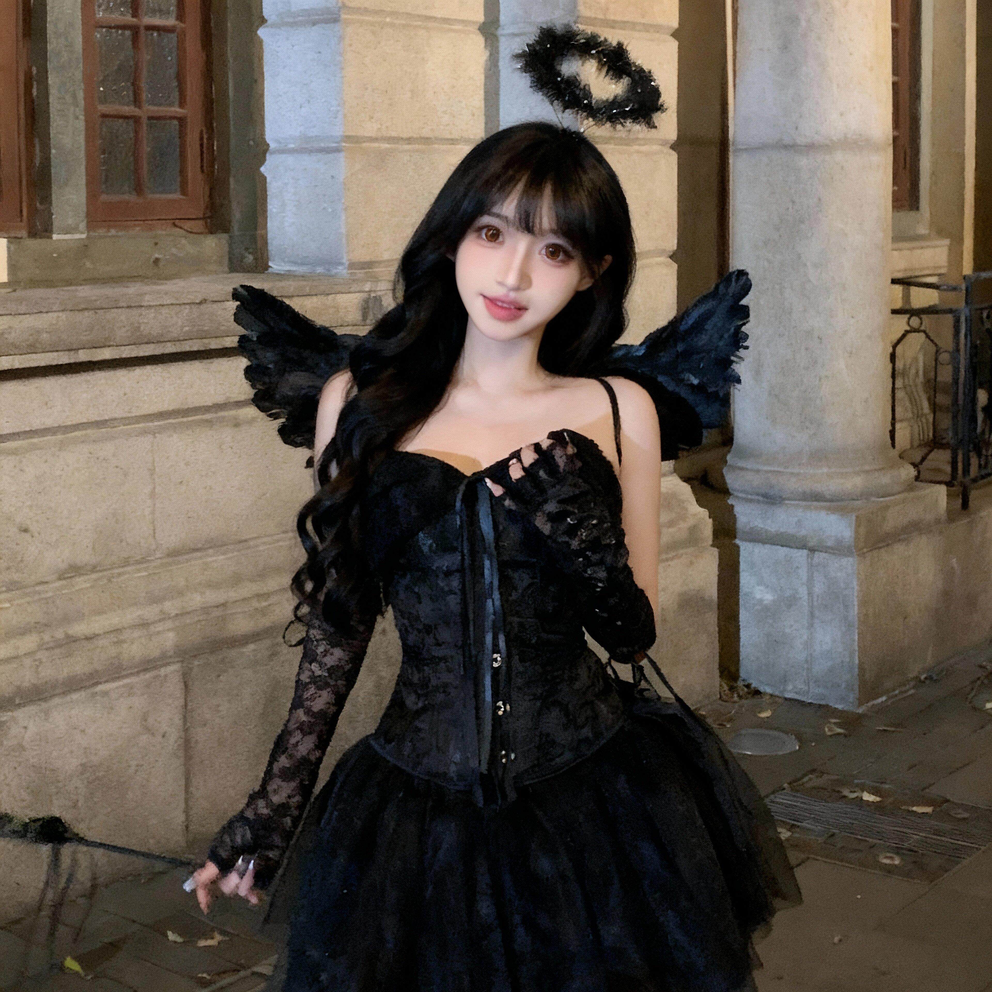 辣妹~鱼骨裙小恶魔!万圣节cos服装成人暗黑系性感束身马甲蓬蓬裙