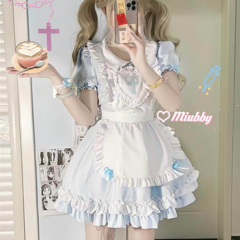 Miubby十字姬日系软妹Lolita淡蓝粉女仆装连衣裙万圣节cos服