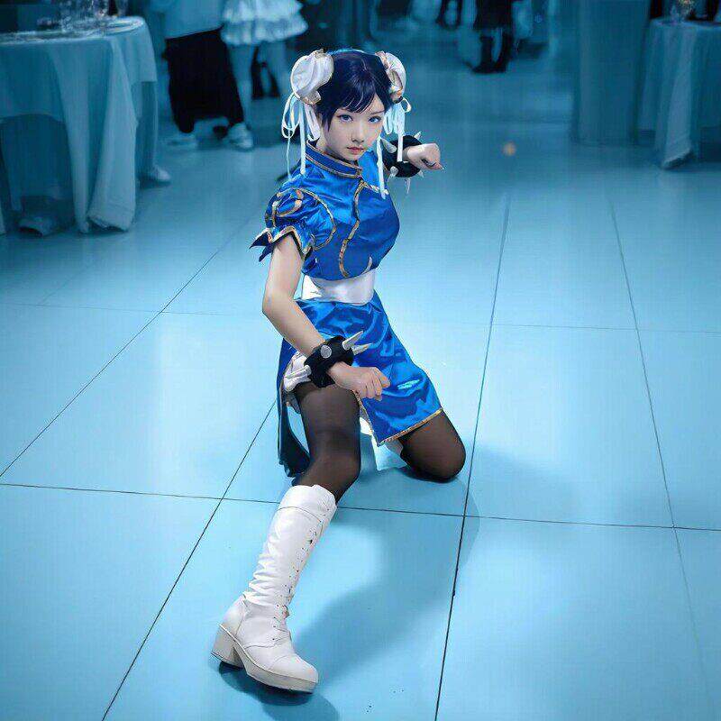 春丽cos服街头霸王cosplay二次元性感旗袍装女装假发配饰套装
