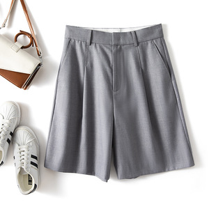 上海潍上服饰高腰灰色西装短裤女2026春夏款外穿五分裤休闲阔腿裤