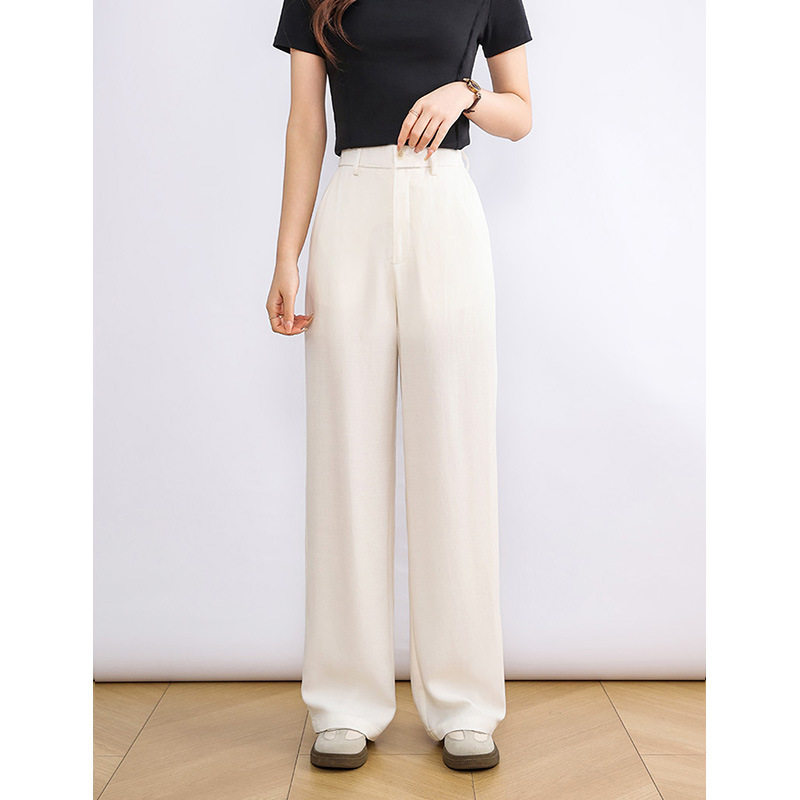 上海潍上服饰白色西装裤女天丝亚麻窄版阔腿裤春夏新款直筒休闲裤