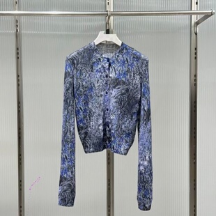 新品 长袖 原单 薄款 洋气上衣 复古印花显瘦气质针织开衫 26年春季