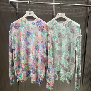 26年春季新品原单水彩花卉显瘦女气质针织套衫薄款长袖洋气上衣