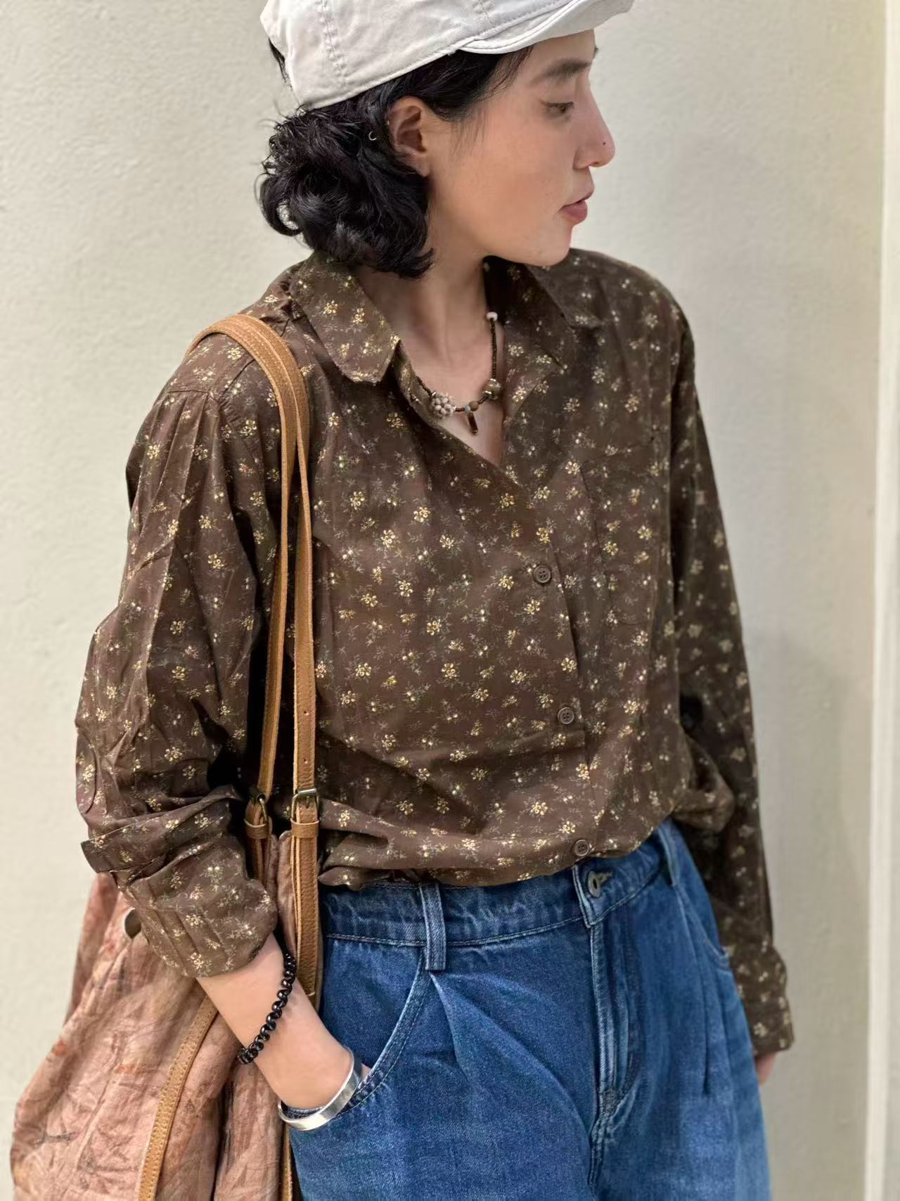 100%纯棉碎花长袖衬衫女2026新款休闲百搭碎花全棉衬衣小个子秋冬