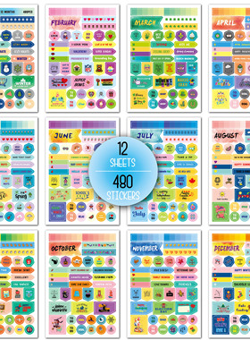跨境英语STICKER主题月份计划节日装饰记事贴创意规划贴纸