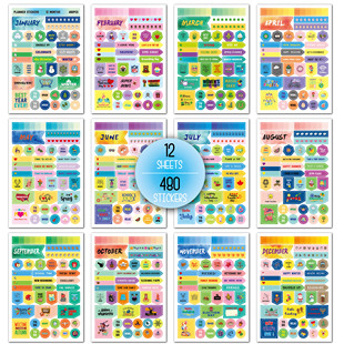 跨境英语STICKER主题月份计划节日装饰记事贴创意规划贴纸