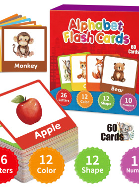 跨境英语启蒙Flashcards英文闪卡字母形状动物学习启蒙早教认知卡