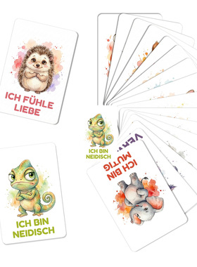 跨境德语启蒙Flashcard情绪动物卡片水彩萌宠儿童认知卡手写留言