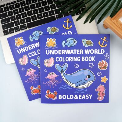 跨境英文coloring涂色本海洋动物海底世界填色书卡通涂鸦儿童