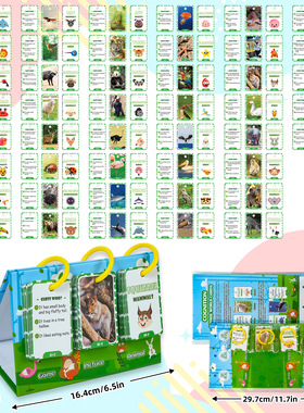 跨境英语启蒙Flashcard写实动物闪卡英文卡片问答卡互动教具台立