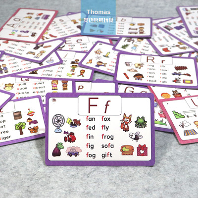 跨境英文启蒙Flashcard字母单词闪卡自然拼读可擦写卡片早教环扣
