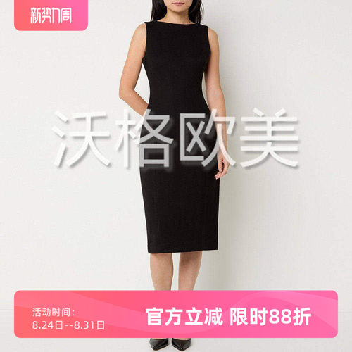 沃格LKB秋季新款红黑2色圆领修身显瘦包臀开叉通勤优雅无袖连衣裙