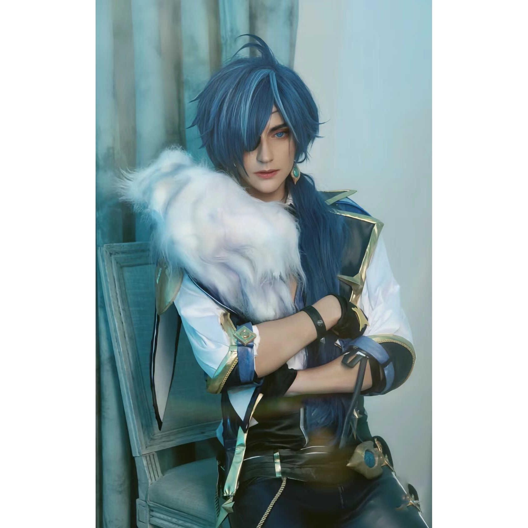 蓝色cos原神凯亚长款假发萌香家