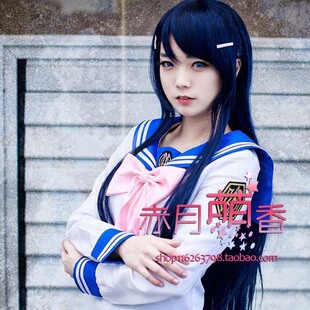 cosplay假发 九尾妖狐 阿狸/Ahri 舞园沙耶香蓝黑100CM长直发