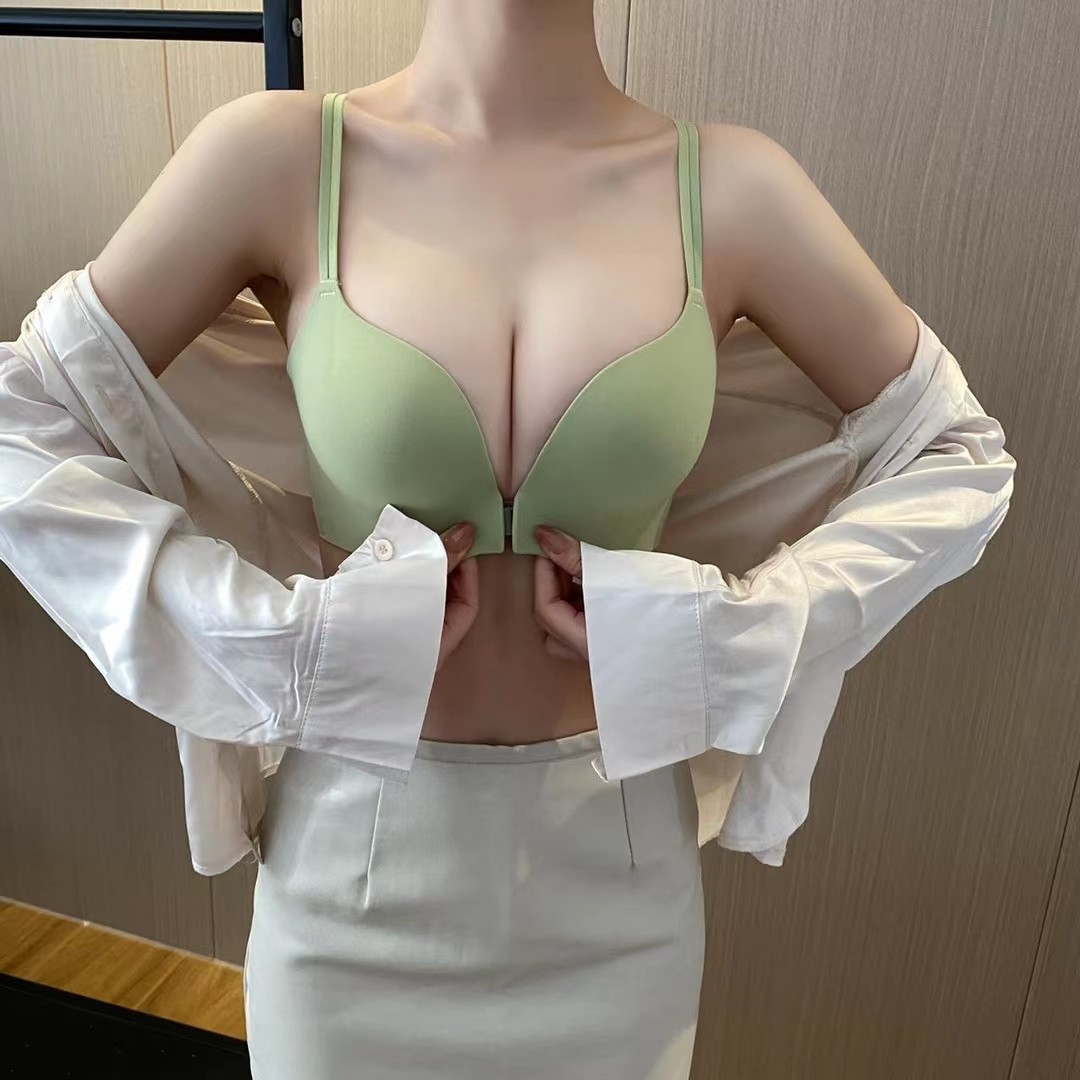 原创无痕无钢圈前扣式美背文胸女性感小胸聚拢显大收副乳内衣 918