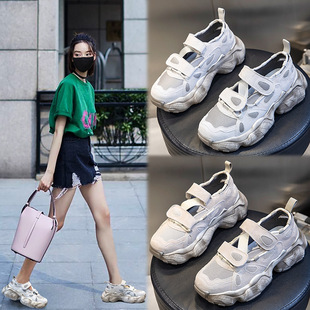 魔术贴女鞋2024新款夏季休闲单鞋老爹运动鞋女士吸膜底鞋子