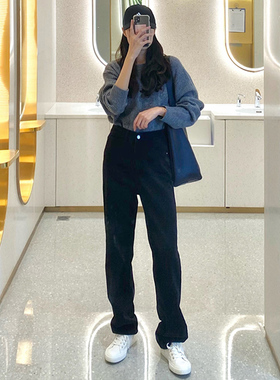 高个子加长款春季黑色高腰修身显瘦宽松直筒阔腿烟管弹力牛仔裤女