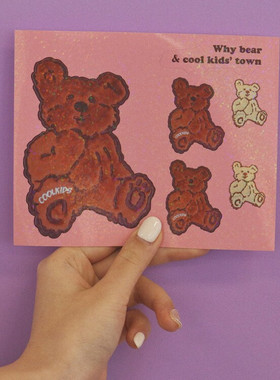 【四件包邮】韩国 coolkidstown可爱少女ins疑惑熊i数码装饰贴纸