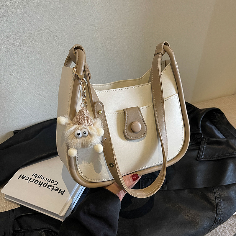 时尚撞色水桶包法国小众单肩