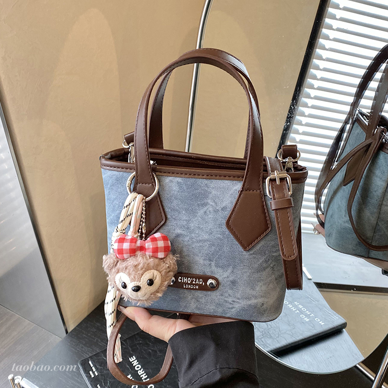 复古手提包单肩手提水桶包包