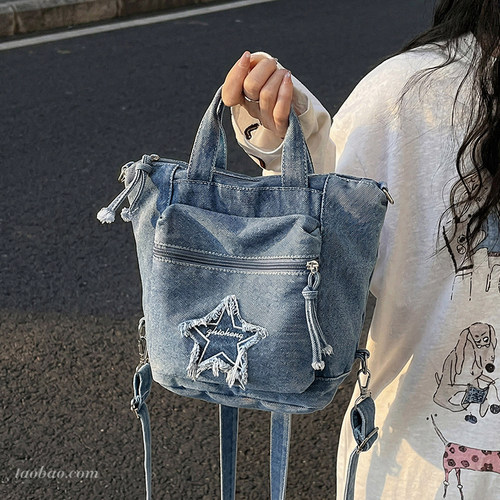 牛仔水桶包女通勤斜挎手提