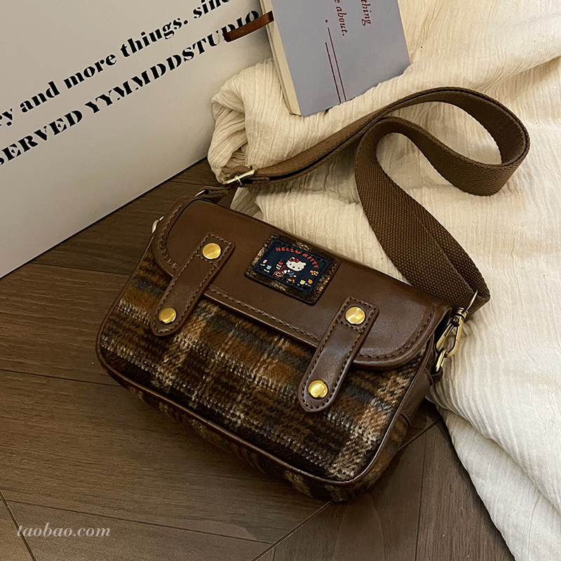 复古格纹小方包女新款