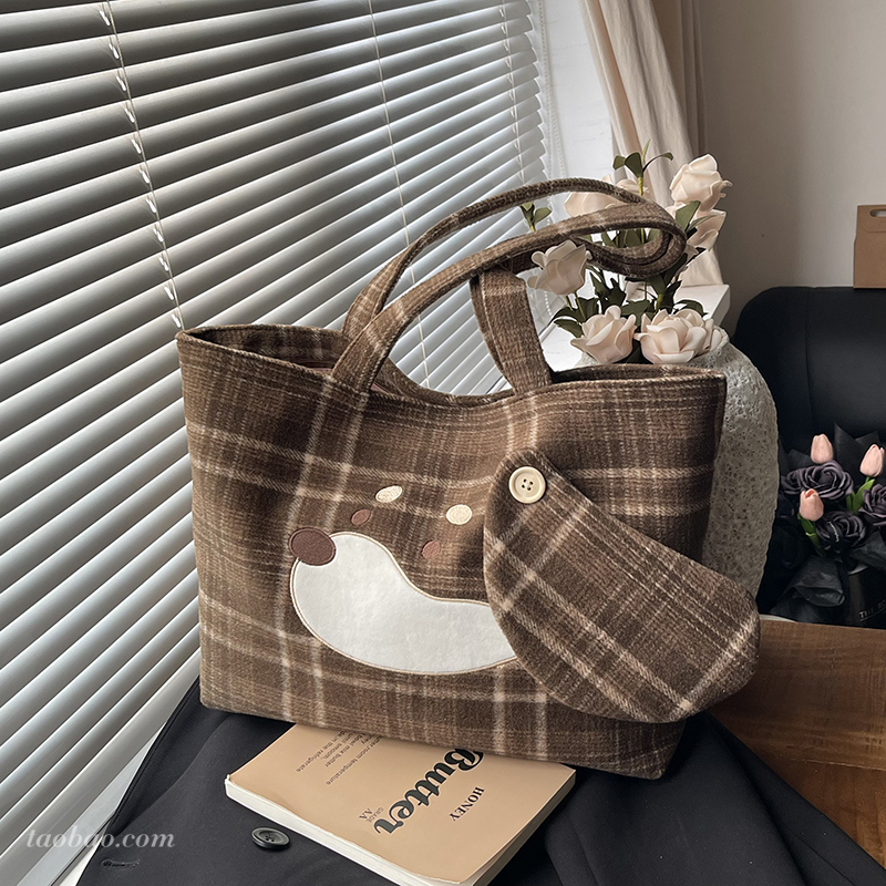 复古格纹托特包女式2025秋冬