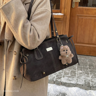通勤复古磨砂包包女2026新款 大容量单肩包高级感手提波士顿包 时尚