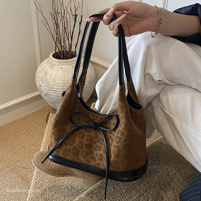 豹纹包包2025新款韩版蝴蝶结