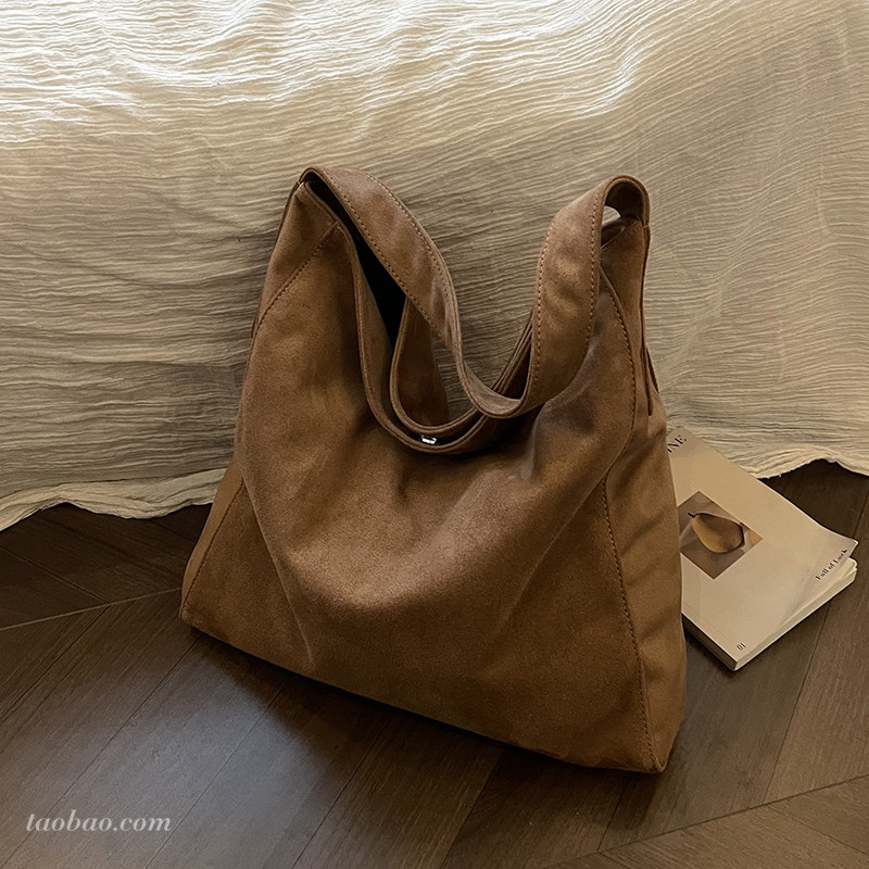 休闲复古大容量包包女式2025新款秋季通勤百搭单肩包麂皮绒托特包,箱包皮具/热销女包/男包,通用款女包,淘宝优惠券,粉丝福利购,淘宝优惠卷