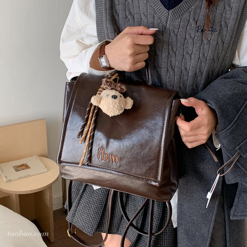 油皮双肩小方包2025秋冬潮流