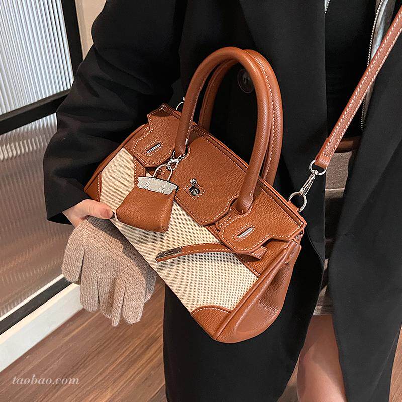 秋冬季撞色小包包女2025新款时尚百搭斜挎包高级感超火手提铂金包