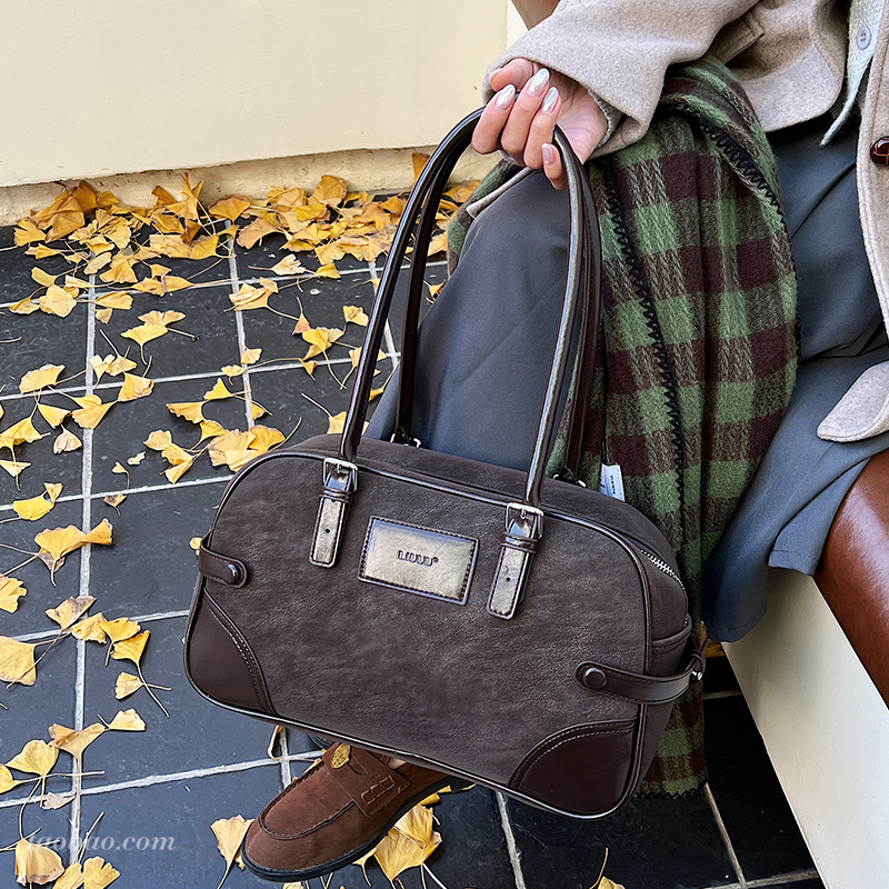 麂皮绒通勤单肩斜挎托特包