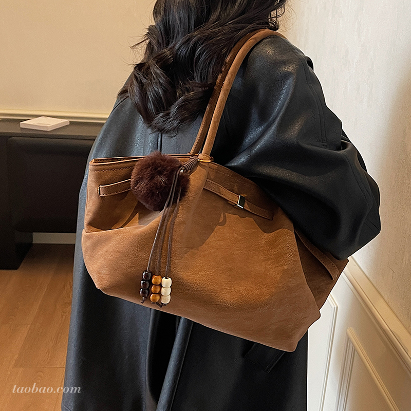 通勤单肩手提包简约气质麂皮包